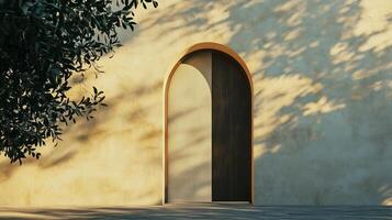 Aesthetic arch window shape on beige wall with shadow light vintage classing building architecture photo