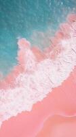 Top of view aerial drone beauty beach ocean water and pink sand story background photo