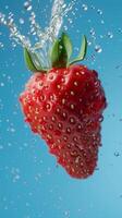 Red strawberryfruit in water with splashing bubble organic fresh nutrition healthy lifestyle photo
