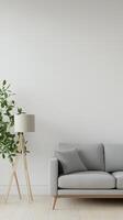 White wall with shadow sun bright, grey sofa and plant for modern living room photo