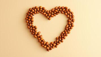 Jojoba nut arranged in the shape of a heart copy space black white background photo