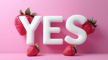 The letter YES is framed by a red strawberry textured fruit for kids on solid background photo