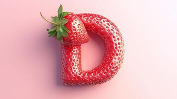 The letter D is framed by a red strawberry textured fruit for kids on solid background photo