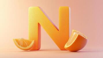 Letter N font orange frame uppercase for children toy learning on solid background photo