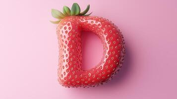The letter D is framed by a red strawberry textured fruit for kids on solid background photo