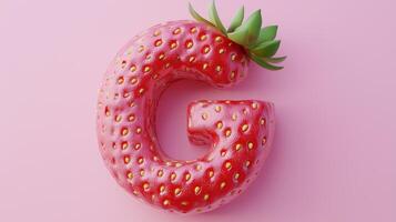 The letter G is framed by a red strawberry textured fruit for kids on solid background photo