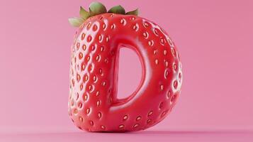 The letter D is framed by a red strawberry textured fruit for kids on solid background photo