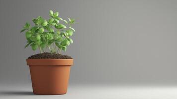 Coriander vegetable clay pot and soil miniature house plant botanical decoration photo