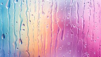 Bubble water drop dew on glass window blurred rainbow colorful background photo