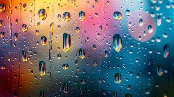 Bubble water drop dew on glass window blurred rainbow colorful background photo