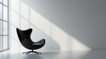 Blank white wall room and black armchair with shadow window light modern building photo