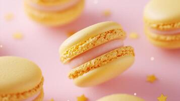 Yellow macaron pattern pastry cookie dessert seamless background photo