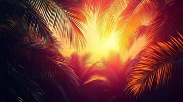 Palm tree with sunset light sky photo