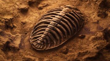 Trilobite skeleton fossil on rock animal paleontology science research study photo