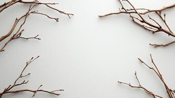Dried twigs branch rounded frame copy space black cnter white background photo