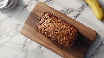 Banana bread gluten free healthy food on wooden board for breakfast photo