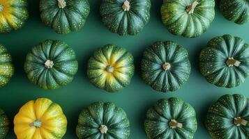Green pumpkin real food botanical farm seamless pattern on green background photo