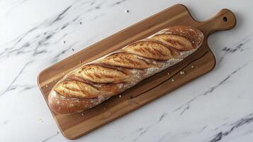 Gluten free sourdough baguette healthy snack food on wooden board photo