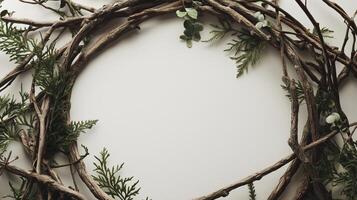 Decorative frame made of circular dry tree branches photo