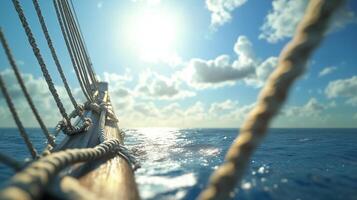 The tip boat ship sailing in ocean with blue sky photo