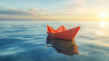 Paper boat in water sailing in ocean for kids toys photo