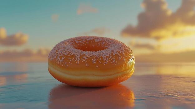 Donut stack sweet cake snack sugar topping for desert in reflection and sky photo