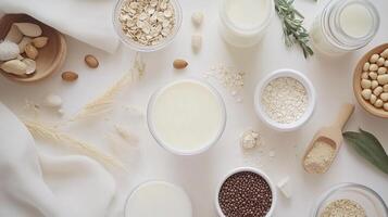 Various vegan lactose free milk healthy drink for breakfast photo