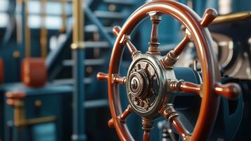 Ship tearing wheel of ship's direction control by the captain nautical concept photo