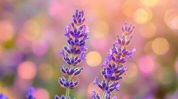 Lavender purple beauty macro flower vibrant color with sun light photo