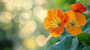 Nasturtium yellow macro flower vivid vibrant blurred nature background photo