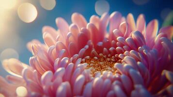 Chrysanthemum pink flower macro petals blurred background photo