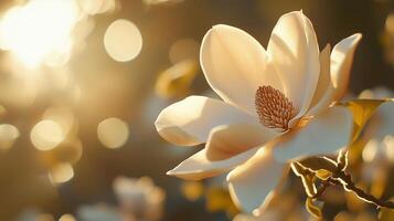 Magnolia white macro flower vivid vibrant blurred nature background photo