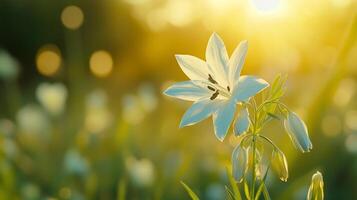 Aquilegia columbine flower white petal with blurred vibrant background photo