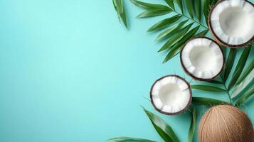 Coconut palm fruit rounded frame empty center copy space tropical plant photo