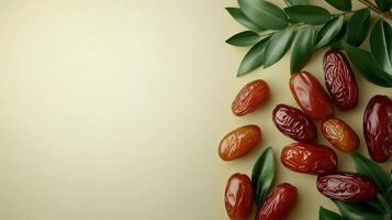 Dates fruit frame and leaves healthy real food snack copy space background photo