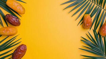 Dates fruit frame and leaves healthy real food snack copy space background photo