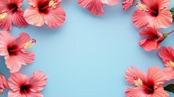Hibiscus red flower and leaves rounded frame blank center space nature background photo