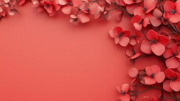 Beauty red flower rounded frame blank center space nature background photo