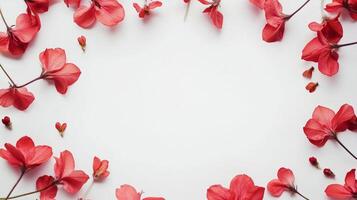 Beauty red flower rounded frame blank center space nature background photo