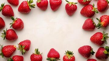 Strawberry fruit fresh organic botanical harvesting real food border frame empty center white background photo