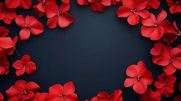 Beauty red flower rounded frame blank center space nature background photo