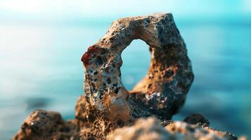 Holes in the rock due to seawater erosion photo