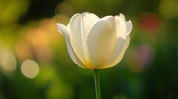 White tulip flower macro photo closeup blurred background