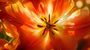 Red tulip flower macro photo bokeh blurred background