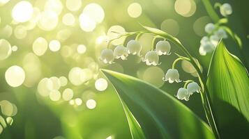 Lily of the valley flower blossoming botanical garden macro photo blurred background