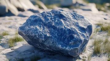 Grey stone chunk igneous rock on river dried photo