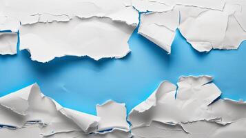 Torn white and blue inside on paper cut rustic tile vintage background photo