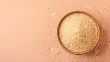 Amaranth flour gluten free on bowl for cooking or baking flat lay copy space photo