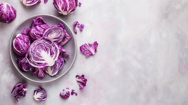 Purple cabbage slice on plate, vegetable real food healthy lifestyle copy space white background
