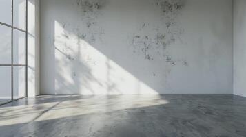 White blank wall in empty room with shadow light from window photo